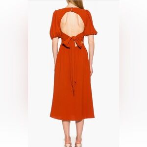 Alexia Admor Orange Puff Sleeve Wrap Midi Dress